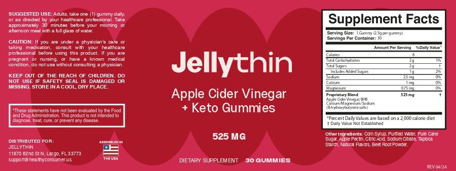 JellyThin supplement facts label ACV BHB keto gummies ingredients